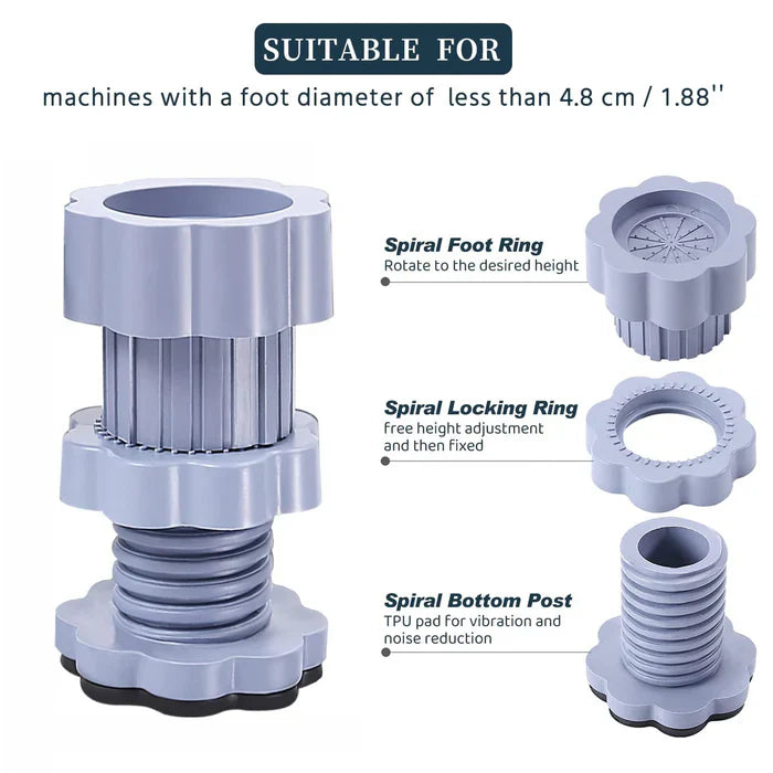 IndiaKART™️ Washing Machine Adjustable Height Footpads (Pack of 4) – Anti-Vibration Pads for Noise Reduction and Appliance Stability